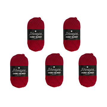 Scheepjes Chunky Monkey Aran Yarn Value Pack - 5 x 100g Balls 1246 Cardinal 
