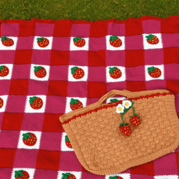 Strawberry Summer Crochet Blanket & Picnic Bag Kit by Zoe Potrac in WoolBox Imagine Classic DK